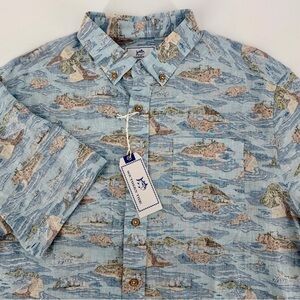 Southern Tide Size Medium Linen Rayon Aquamarine Pierside Sport Short Sleeve NWT